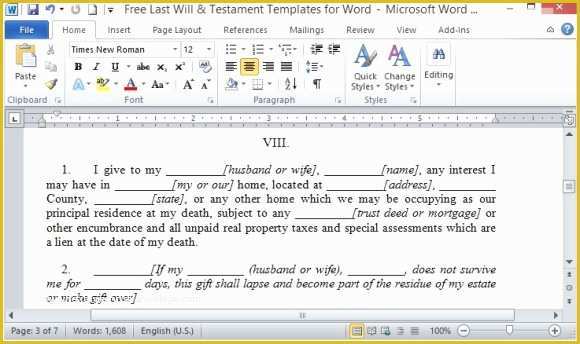 Free Will Template for Microsoft Word Of Free Last Will and Testament Template for Word