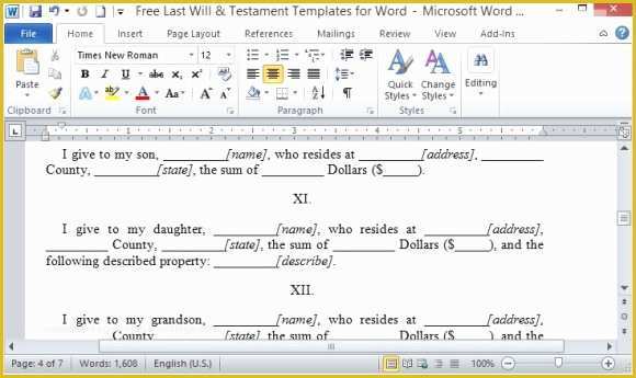 Free Will Template for Microsoft Word Of Free Last Will and Testament Template for Word