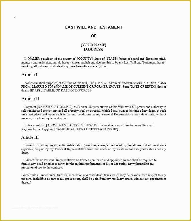 Free Will Template for Microsoft Word Of Last Will and Testament