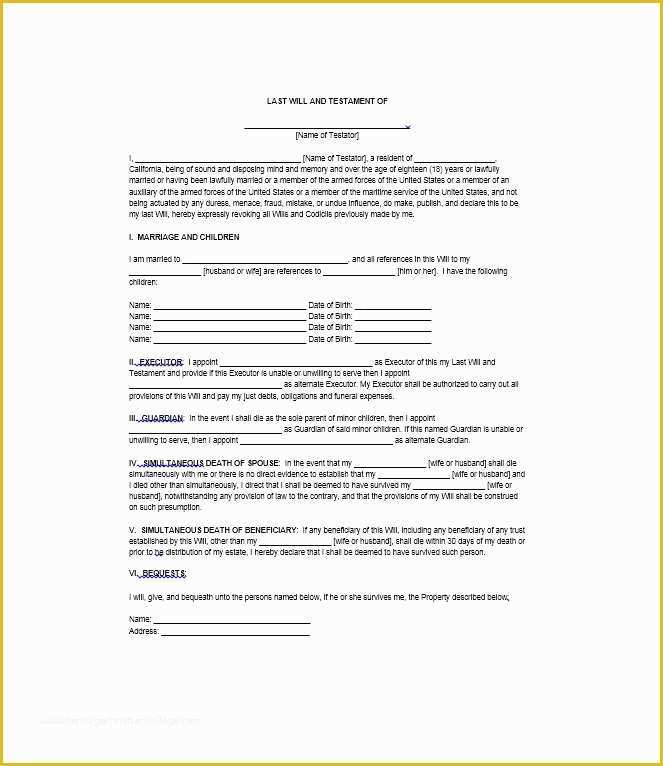 Free Will Template Of 39 Last Will and Testament forms &amp; Templates Template Lab