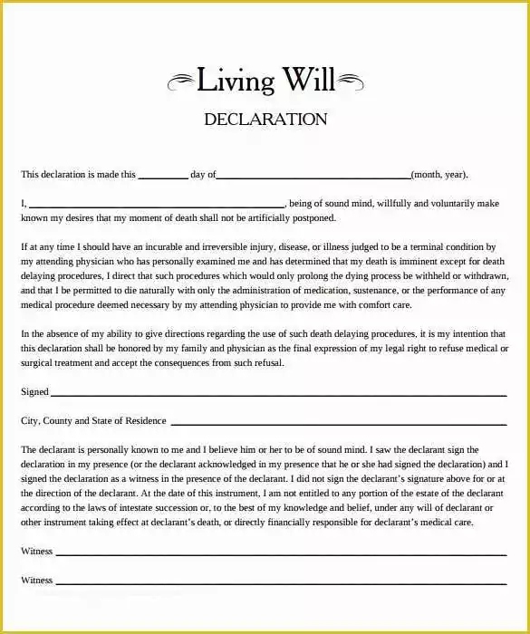 Free Will Template Of 8 Living Will Samples