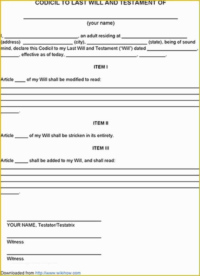 Free Will Template Of Codicil Template Free Australia Templates Resume