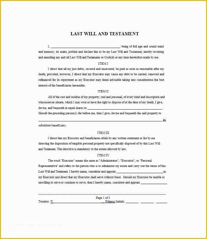 Free Will Writing Template Of 39 Last Will and Testament forms & Templates Template Lab