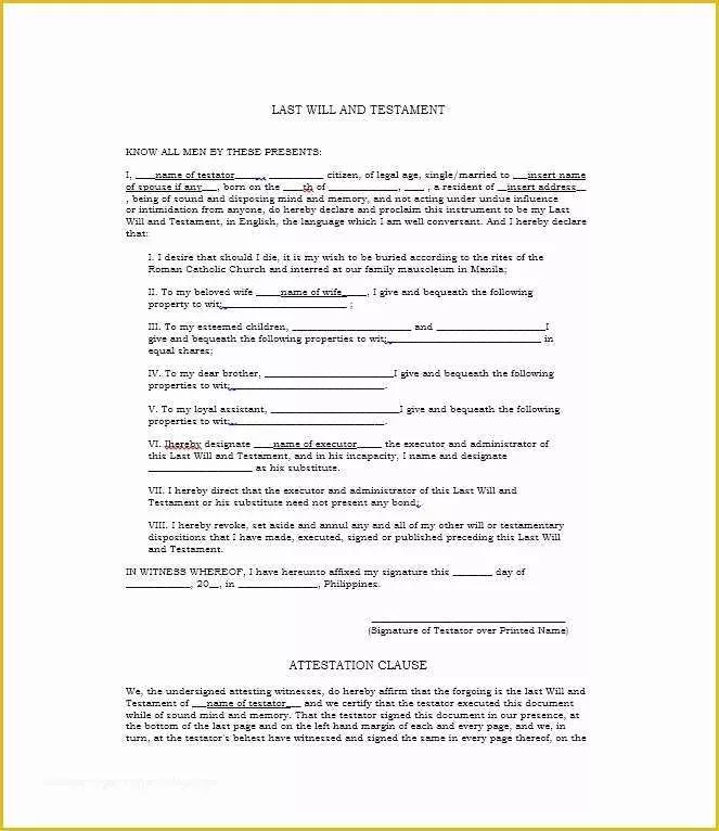 Free Will Writing Template Of 39 Last Will and Testament forms & Templates Template Lab