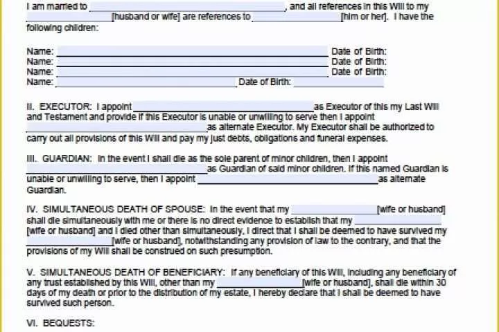 Free Will Writing Template Of Download California Last Will and Testament form