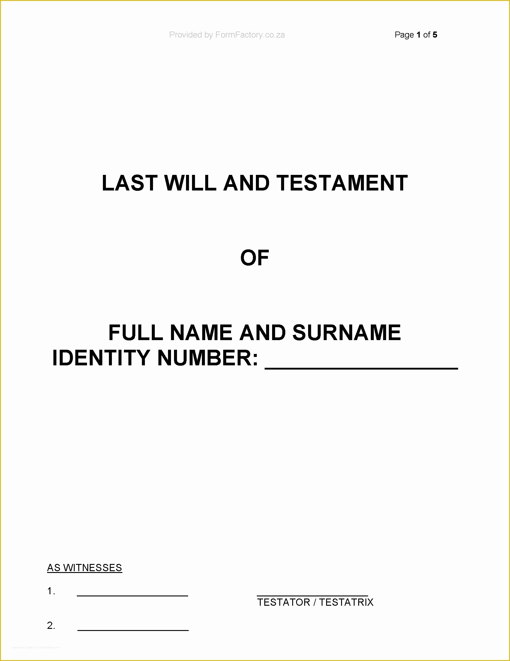 Free Will Writing Template Of Download Last Will and Testament Template formfactory