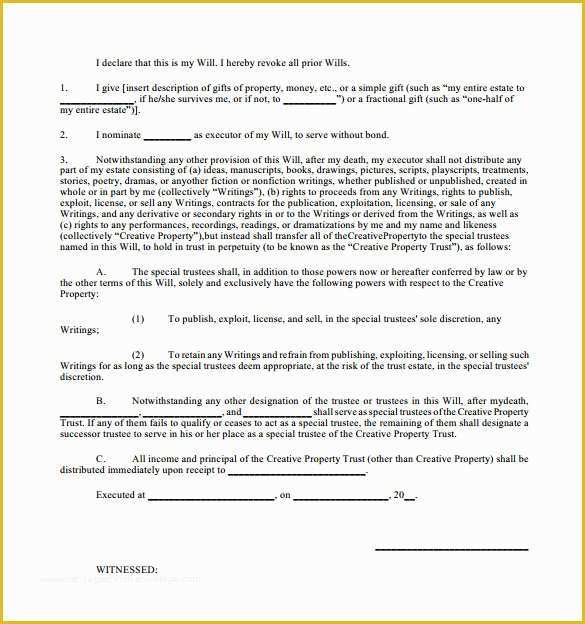 Free Will Writing Template Of Free Printable Will Template