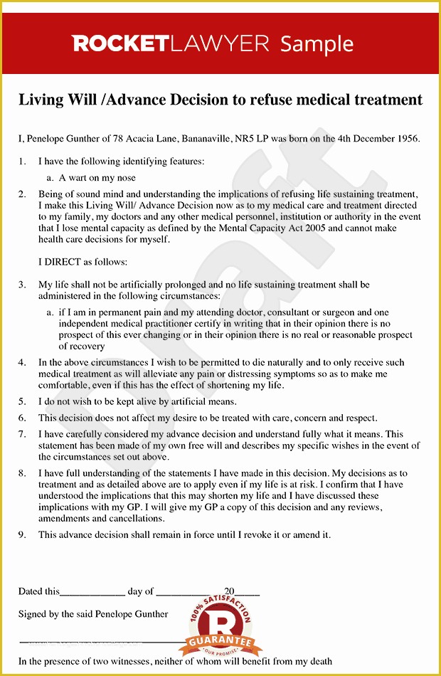 Free Will Writing Template Of Living Will Advance Decision Template Living Will Sample