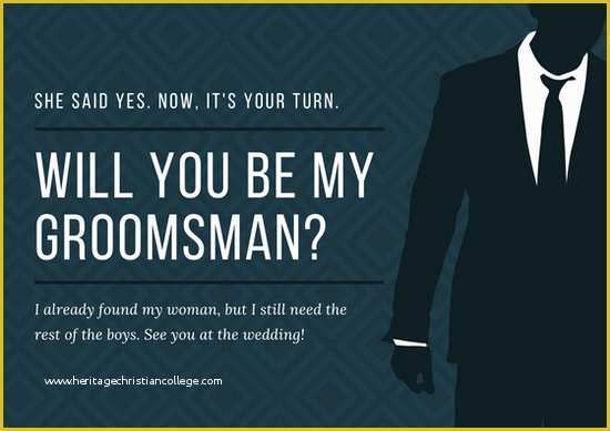 Free Will You Be My Groomsman Template Of Blue Suit Groomsman Wedding Card Templates by Canva