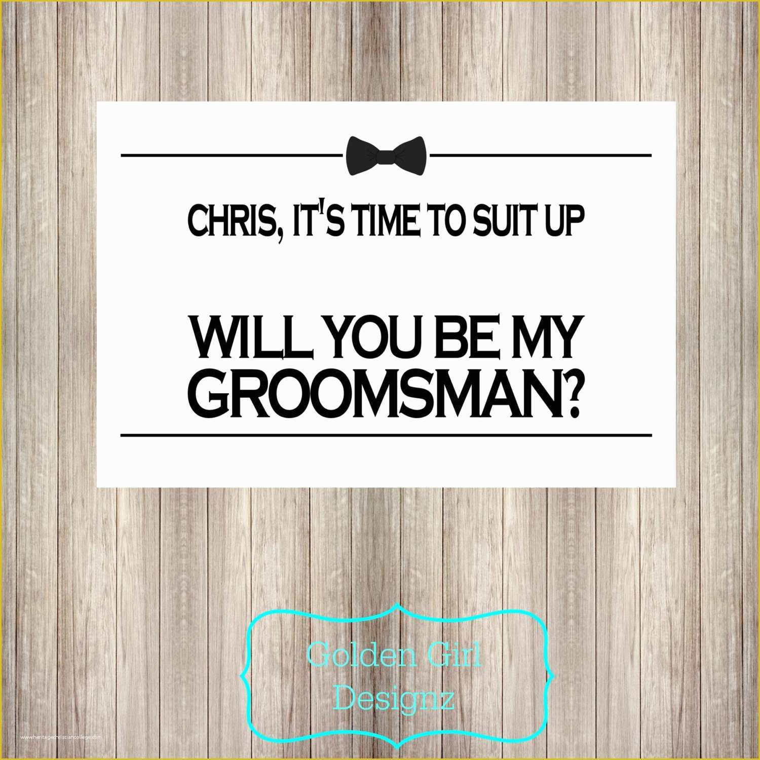 Free Will You Be My Groomsman Template Of Diy Printable Personalized Will You Be My Groomsman Card