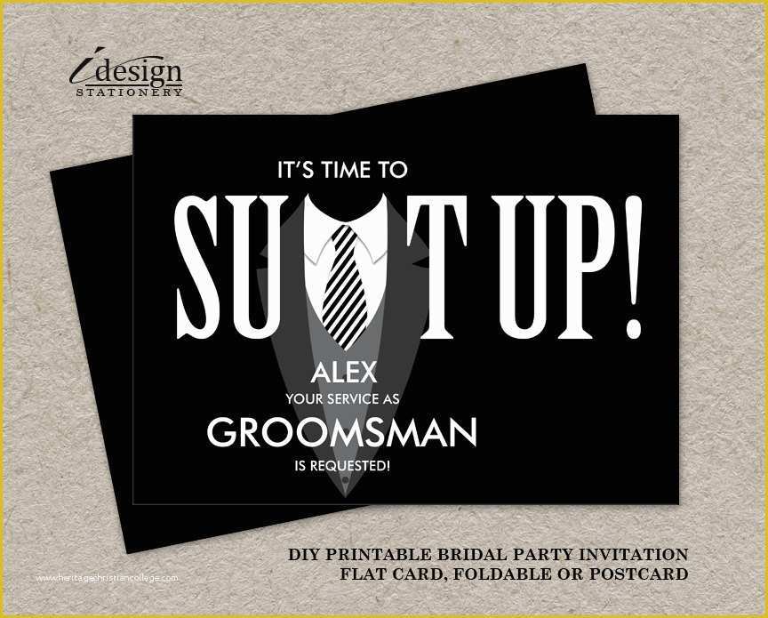 Free Will You Be My Groomsman Template Of Printable Groomsman Proposal Card Suit Up Black Tuxedo