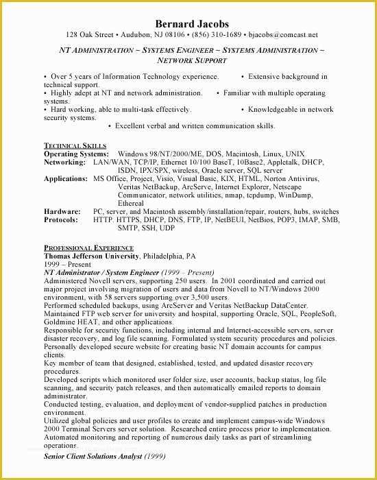 Free Windows Resume Templates Of Windows Administrator Resume