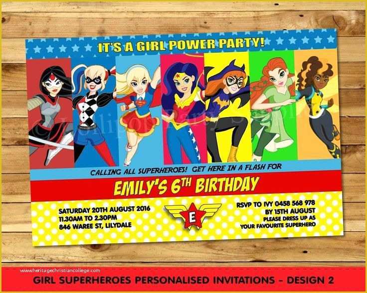 Free Wonder Woman Invitation Template Of Girl Superhero Personalised Invitations Birthday Party