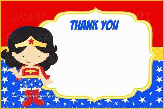 Free Wonder Woman Invitation Template Of Instant Dowload Printable Wonder Woman Thank You Card