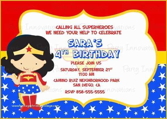 Free Wonder Woman Invitation Template Of Printable Wonder Woman Birthday Party Invitation Plus Free