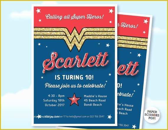 Free Wonder Woman Invitation Template Of Wonder Woman Birthday Invitation Custom Wonder Woman Invite