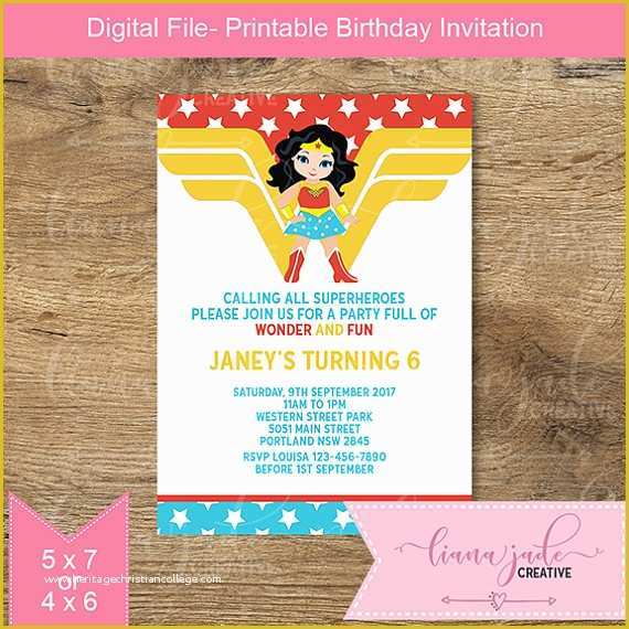 Free Wonder Woman Invitation Template Of Wonder Woman Invitation Superhero Cute Wonder Woman