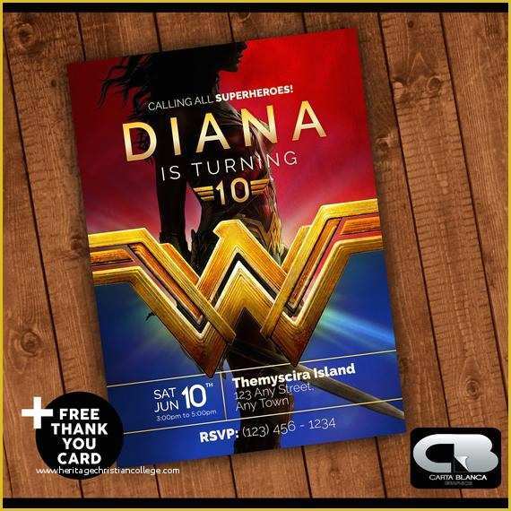 Free Wonder Woman Invitation Template Of Wonder Woman Invitation with Free Thank You Card Wonder
