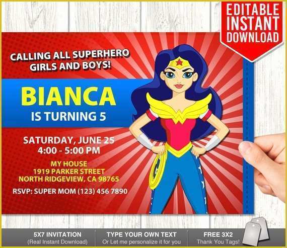 Free Wonder Woman Invitation Template Of Wonder Woman Invitations Wonder Woman Instant Download