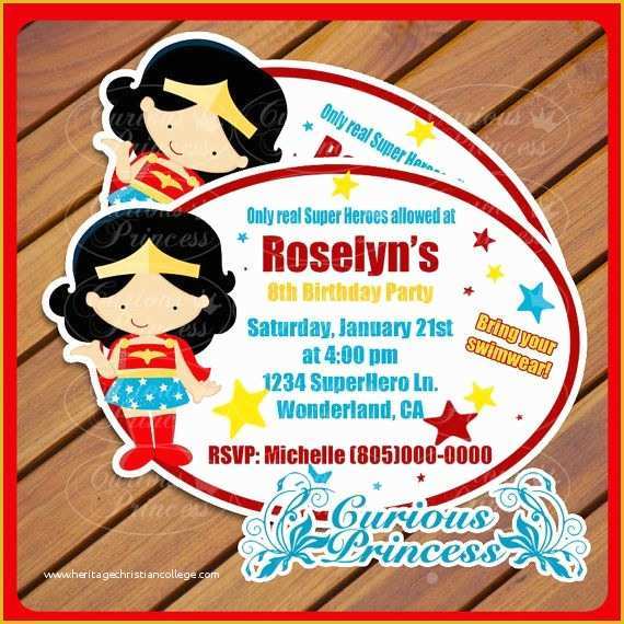 Free Wonder Woman Invitation Template Of Wonderwoman Wonder Woman Party Super Hero Superhero Girl