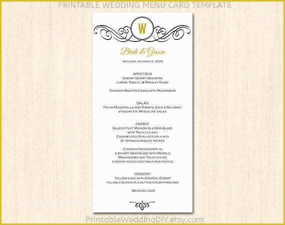 Free Word Document Menu Templates Of Items Similar to Printable Wedding Menu Template Menu Card