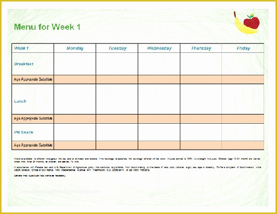 Free Word Document Menu Templates Of Printable Menu Template for Child Care Programs Word