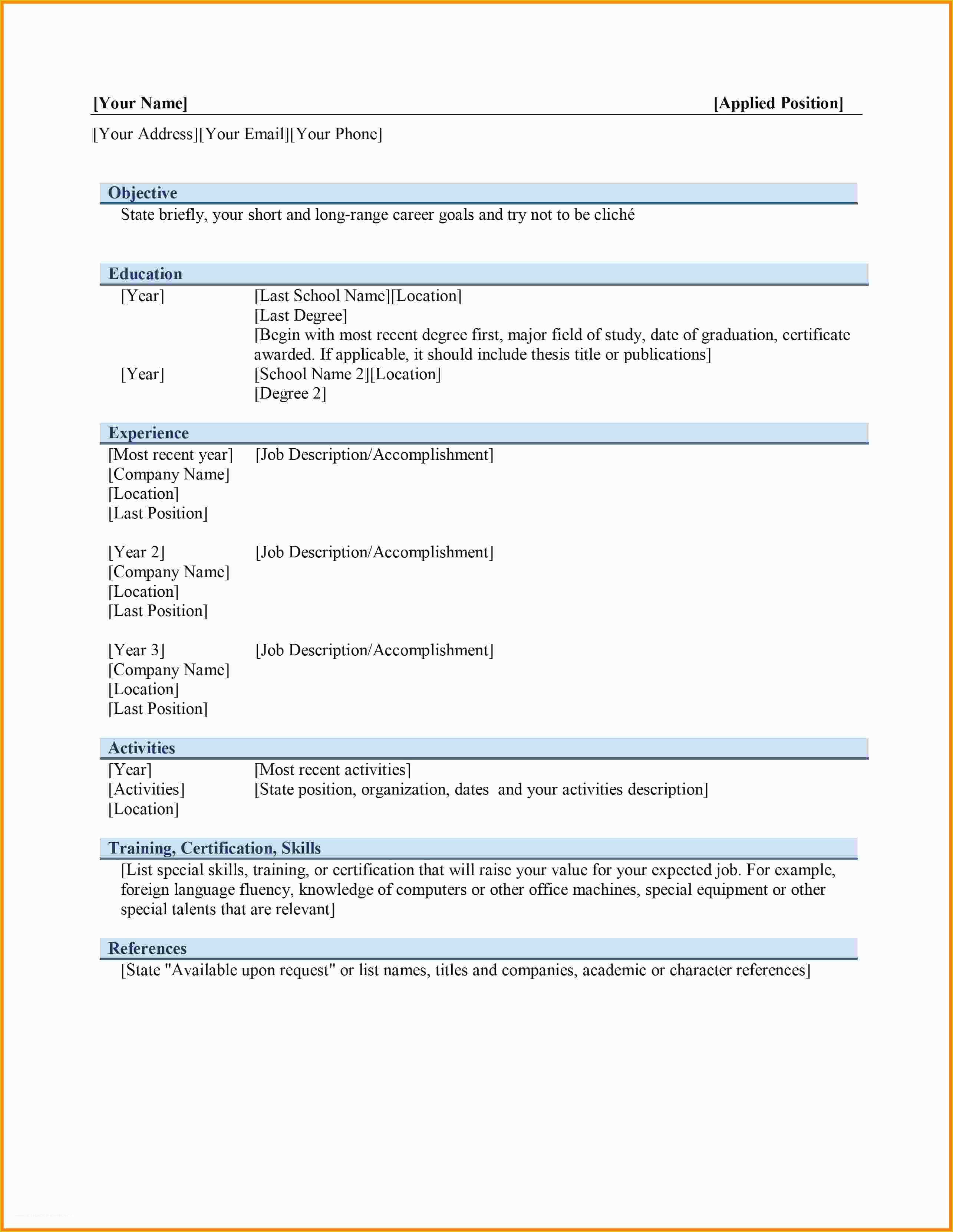 Free Word Resume Templates 2018 Of 6 Curriculum Vitae In Ms Word