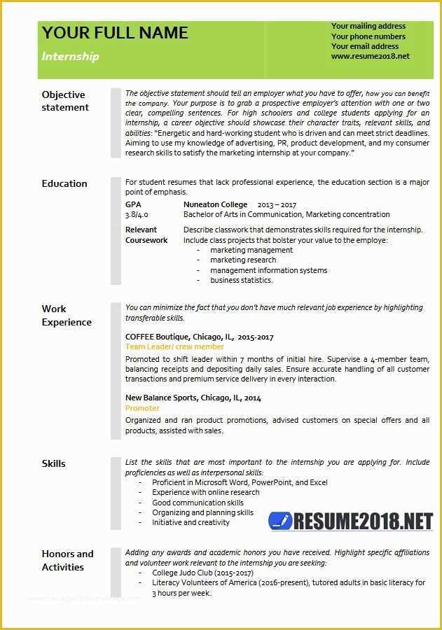 Free Word Resume Templates 2018 Of Internship Resume Examples 2018 Resume 2018