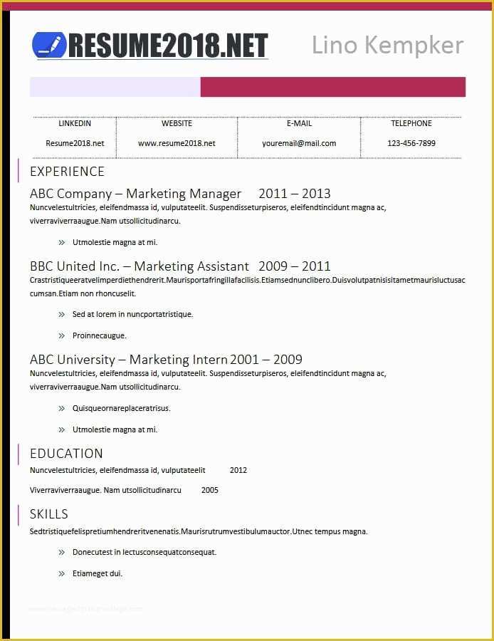 Free Word Resume Templates 2018 Of Latest Resume Templates 2018