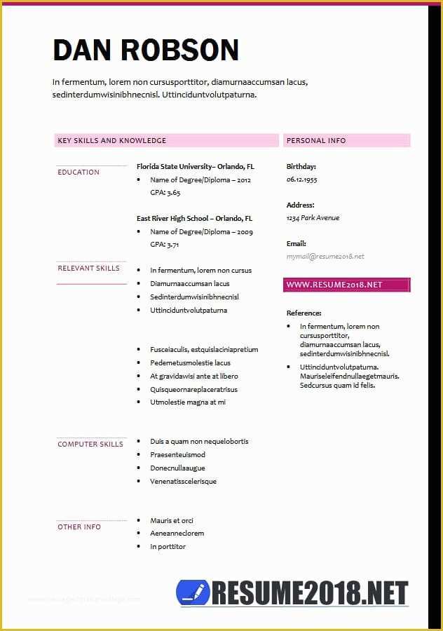 Free Word Resume Templates 2018 Of Resume format 2018 20 Free to Word Templates