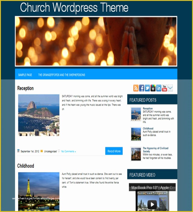 Free Wordpress Church Templates Of Church Wordpress themes Free Church theme