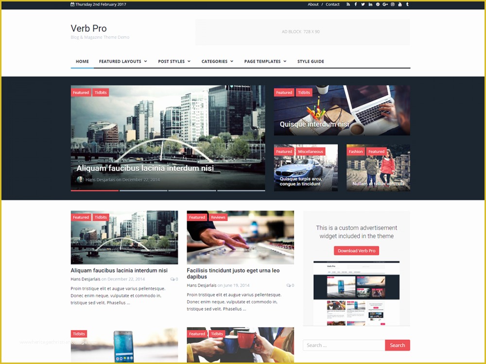 Free Wordpress Website Templates Of Verb Blog & Magazine Wordpress theme by themely