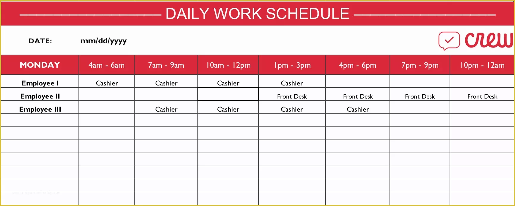 Free Work Calendar Template Of Free Daily Work Schedule Template Crew