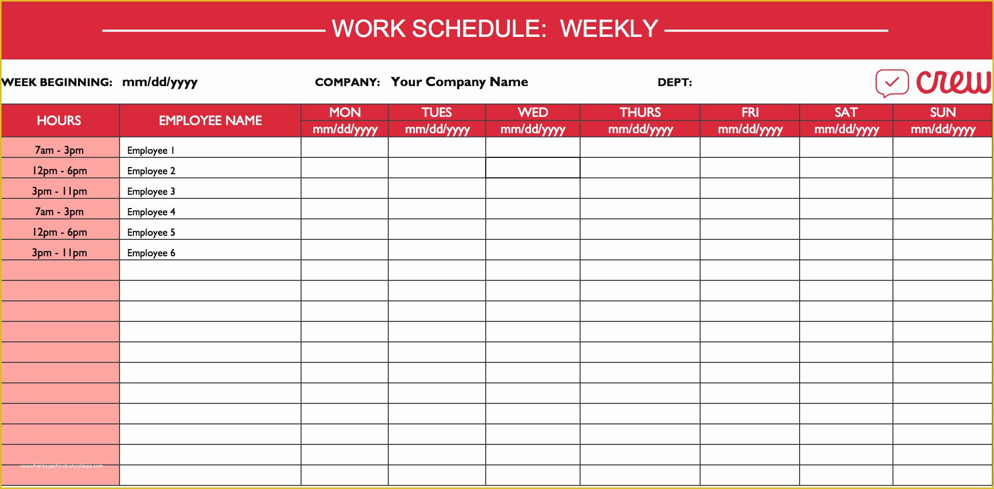 Free Work Calendar Template Of Weekly Work Schedule Template I Crew