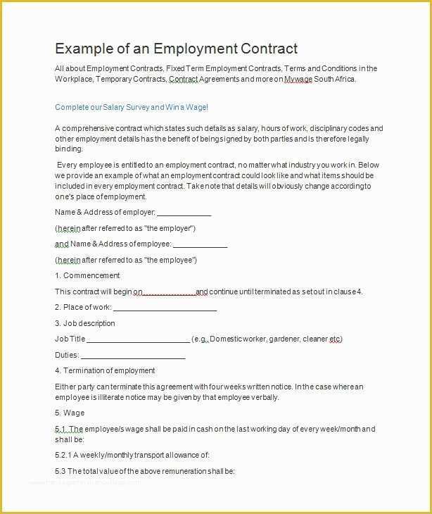 Free Work Contract Template Of 40 Great Contract Templates Employment Construction