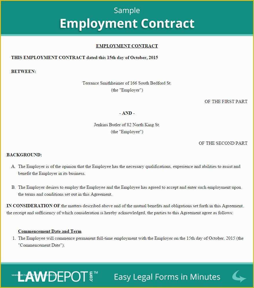 Free Work Contract Template Of Contract Employment Agreement Template Canada Templates