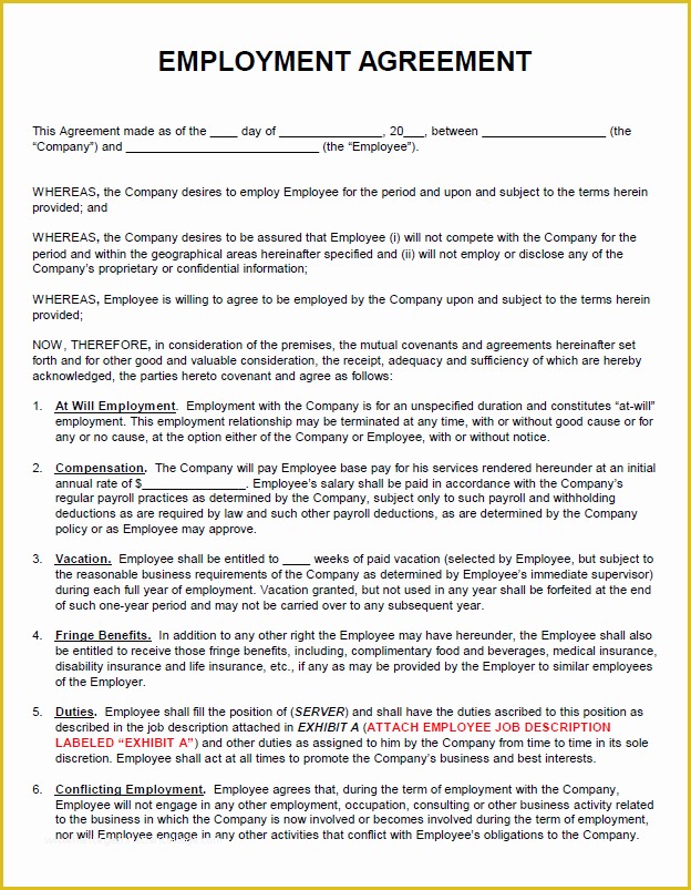 Free Work Contract Template Of Employment Agreement Template