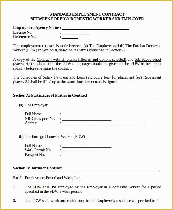 Free Work Contract Template Of Employment Contract Template 9 Free Sample Example