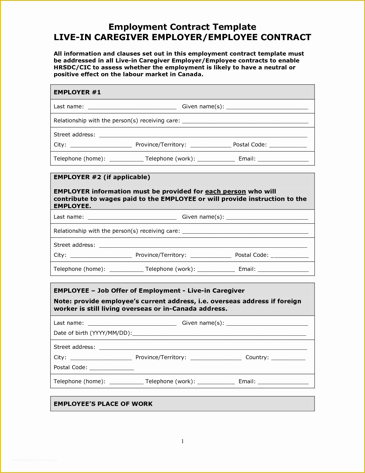Free Work Contract Template Of Employment Contract Template