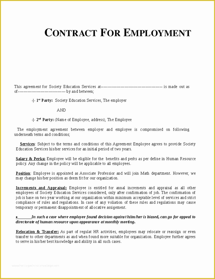 Free Work Contract Template Of Employment Contract Template