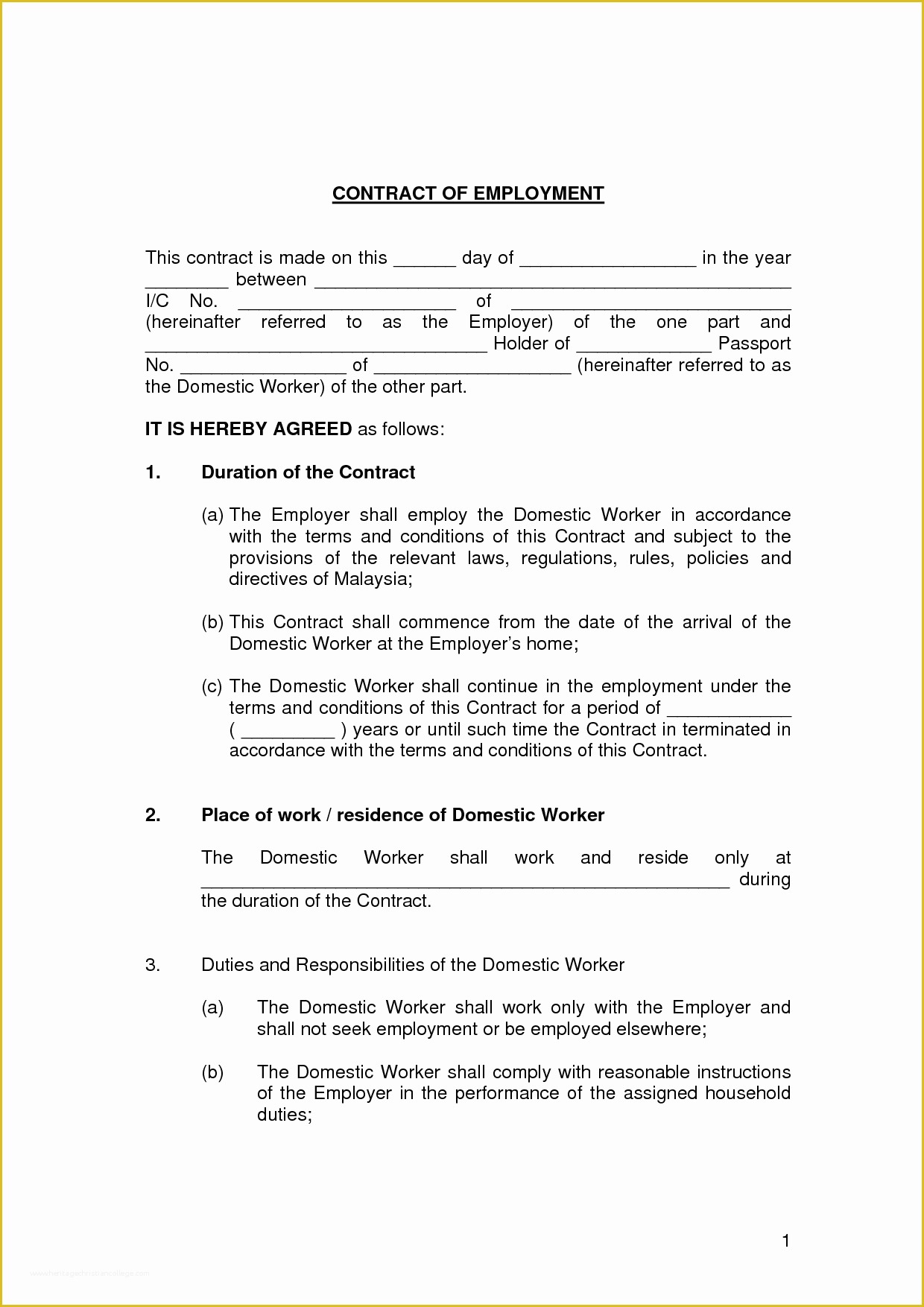 Free Work Contract Template Of Free Printable Employment Contract Sample form Generic