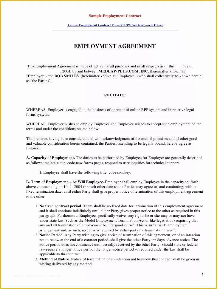 Free Work Contract Template Of Restaurant Employee Contract Template Free software and