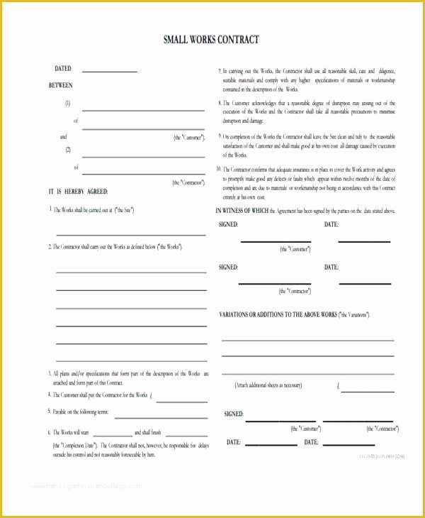Free Work Contract Template Of Small Works Contract Template