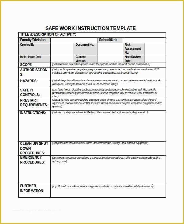 Free Work Instruction Template Downloads Of Work Instruction Template