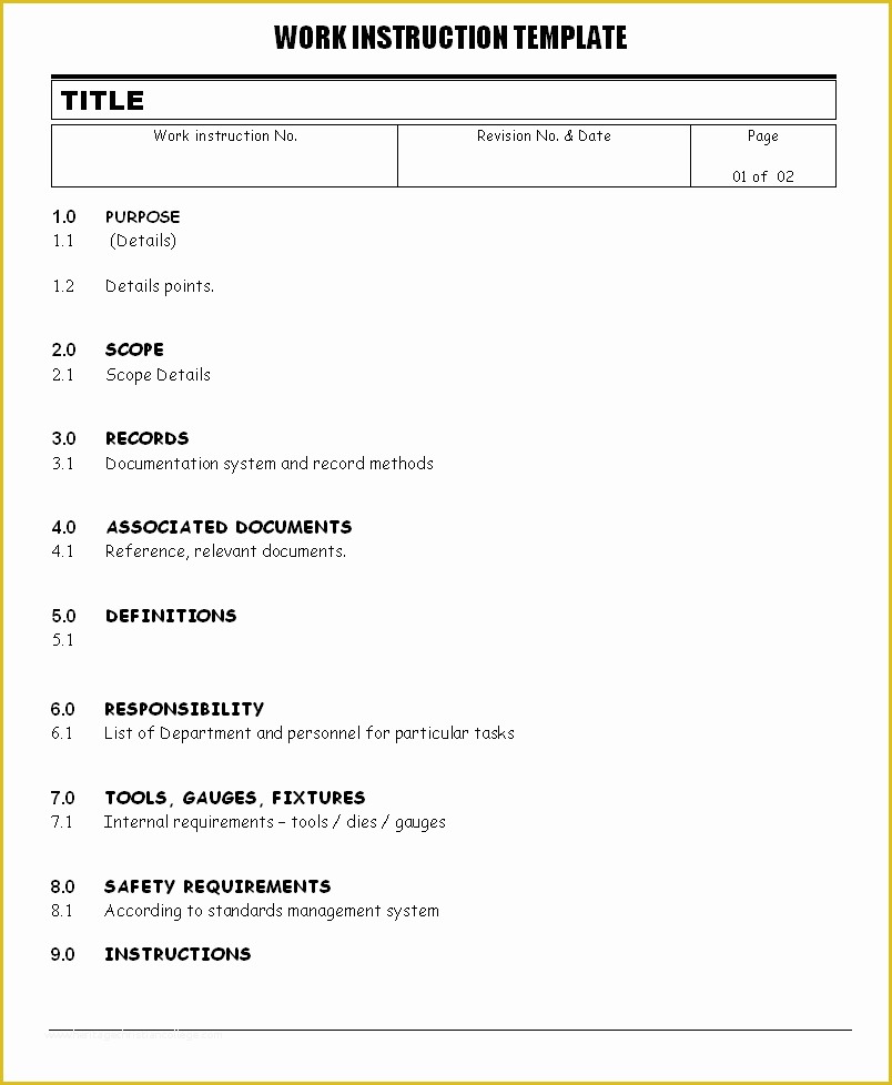 Free Work Instruction Template Downloads Of Work Instructions Document