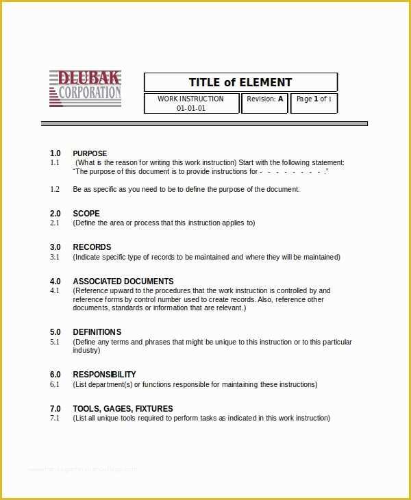 Free Work Instruction Template Downloads Of Writing Instruction Templates 6 Free Word Pdf Document