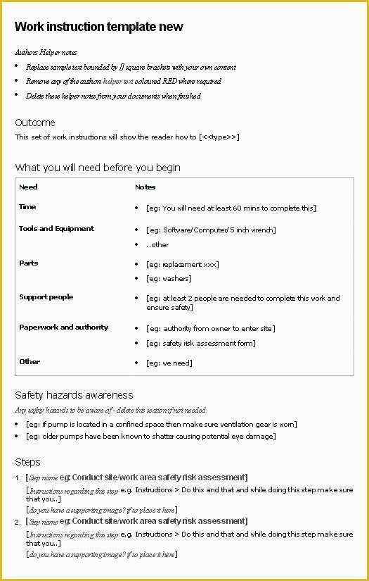 Free Work Instruction Template Downloads Of Writing Work Instructions Template Work Instruction