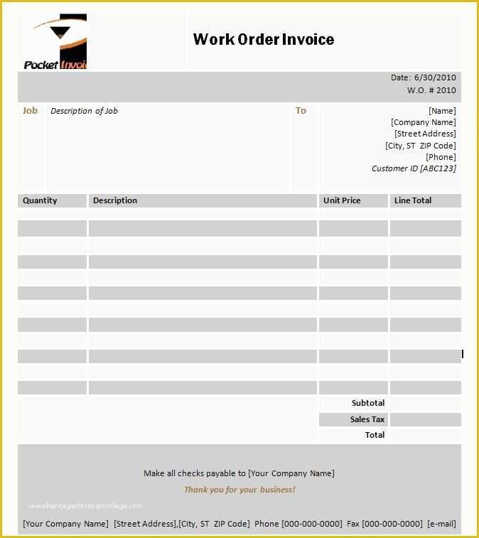 Free Work order Invoice Template Of 35 Awesome Work order Template In Excel