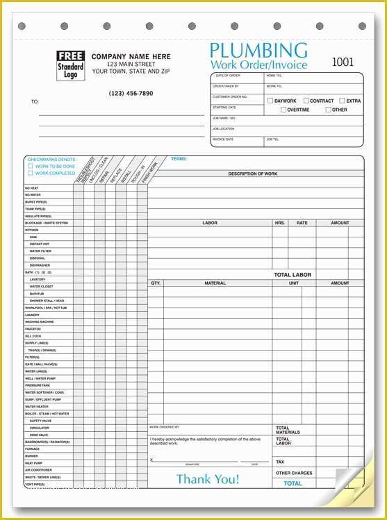 Free Work order Invoice Template Of 6540 A K A 6540 3 Plumbing Invoice with Checklist