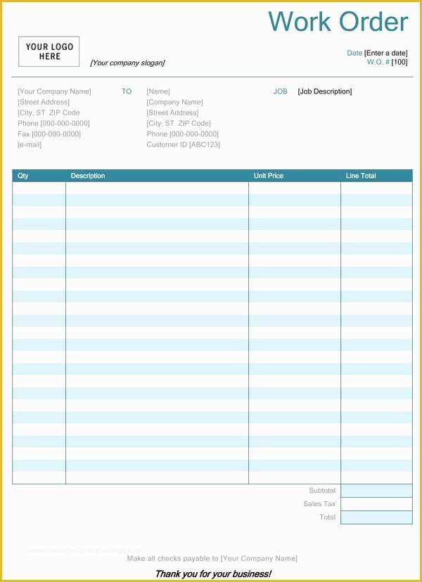 Free Work order Invoice Template Of Blank Work order